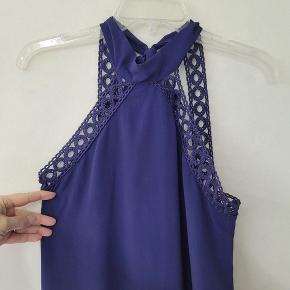 Lulus Dress‎ Womens S Any Sway Shape Or Form Crochet Lace Halter Dress Blue Flaw - Picture 3 of 16